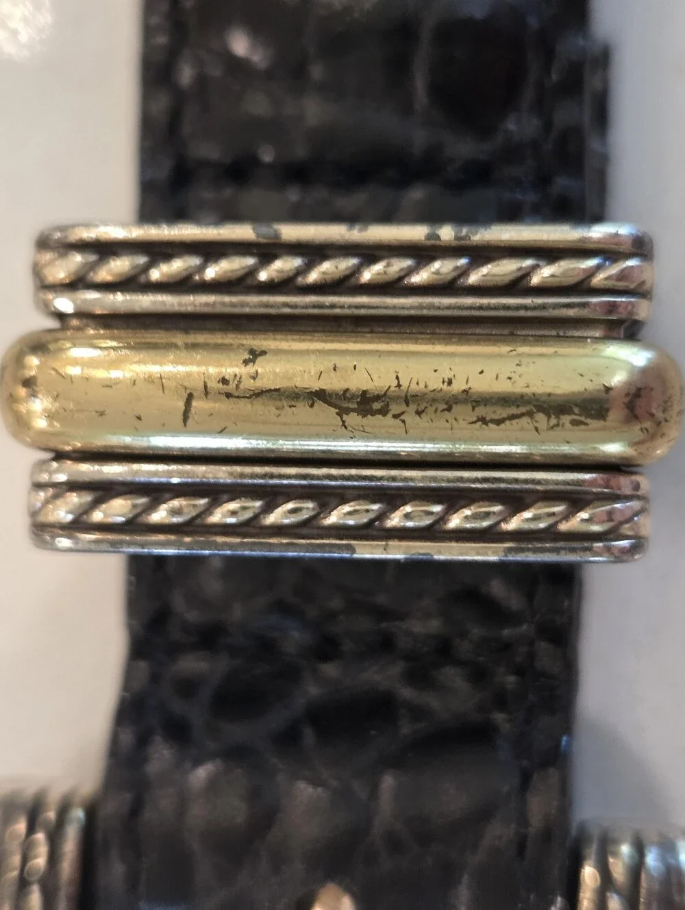 Brighton Leather Belt Black Croc Embossed Western Silver Gold Statement Boho
